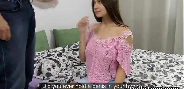 Cute teen Gadky Utenok strips the guy and sucks his hard cock